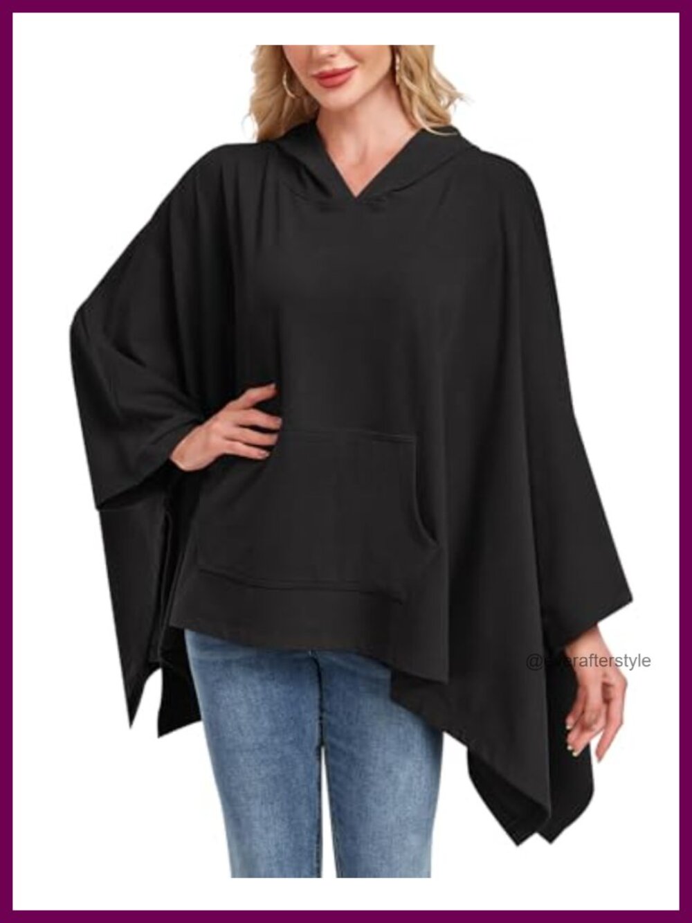 Womens Oversized Hooded Poncho Cape Sweatshirt Pullover Batwing Sleeve Loose Fit